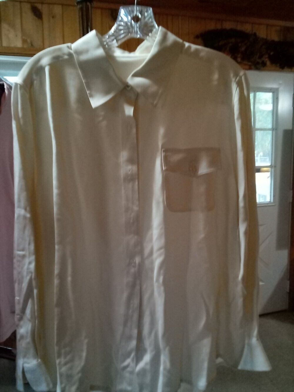 Womens Ivory L/XL Silk Blouse Shirt Top